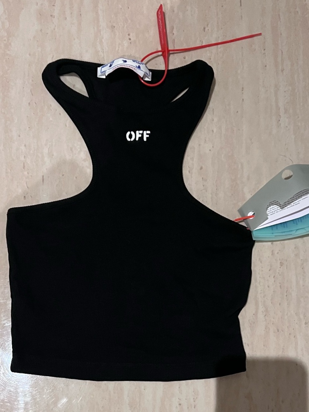 Off-White Brand Crop OFF Back Racerback Crop Tank Top Size 42
